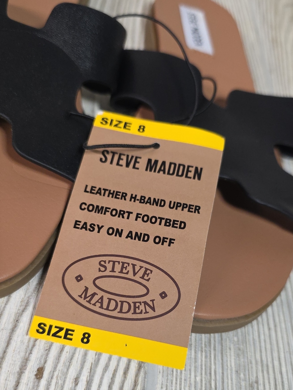 Steve Madden Roceen Black Leather Slide Sandals Womens Size 8 NWT - Picture 4 of 11